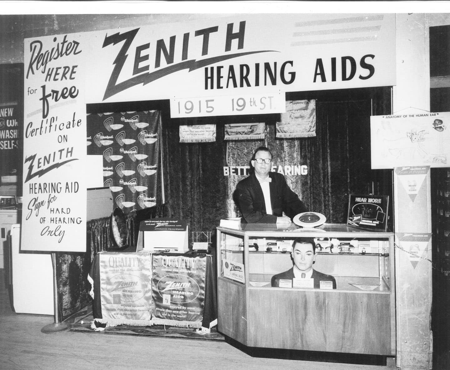 Zenith Hearing Aids trade show booth, 1953