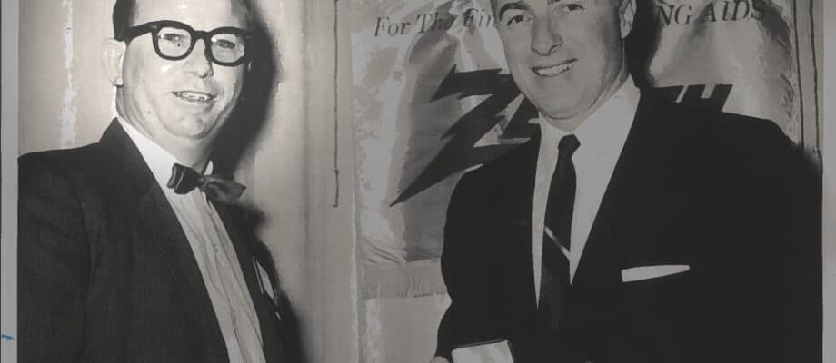 Richard Davila Sr. at a hearing industry event, early 1950s